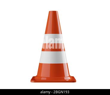 Singolo cono arancione di avviso del traffico o pilone isolato su sfondo bianco - in fase di costruzione, manutenzione o attenzione concetto, illustrazione 3D Foto Stock