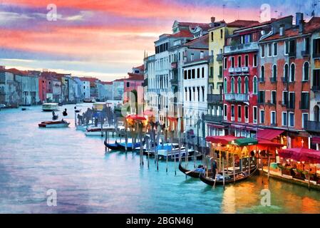 Tramonto a Venezia, in Italia, stile pittorico Foto Stock