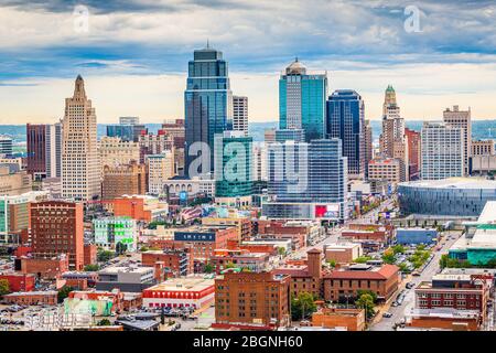 Kansas City, Missouri, Stati Uniti città paesaggio nel centro del pomeriggio. Foto Stock