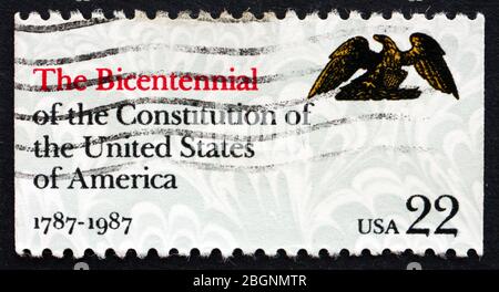 STATI UNITI D'AMERICA - CIRCA 1987: Un francobollo stampato negli Stati Uniti mostra il bicentenario della Costituzione degli Stati Uniti d'America, circa 19 Foto Stock