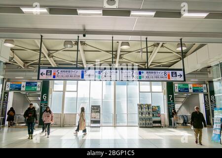 Persone giapponesi che camminano fino al cancello del treno con il numero d'ingresso alla stazione della metropolitana di Tokyo. Tokyo, Giappone febbraio 8,2020 Foto Stock