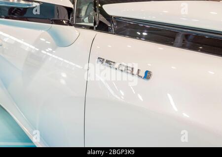 La nuova cella feul Toyota Mirai è stata mostrata la sua tecnologia alla Toyota Gazoo Racing galleria della città di Daiba, che mostra la tecnologia più recente Foto Stock