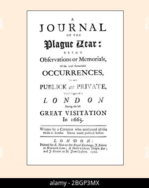 Daniel Defoe UN giornale del titolo dell'anno della peste pagina aggiornata e resetta la prima pubblicazione 1722 Foto Stock