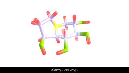 Castanospermina è un alcaloide dell'indolizidina. È un potente inibitore di alcuni enzimi glucosidasi ed ha attività antivirale. illustrazione 3d Foto Stock