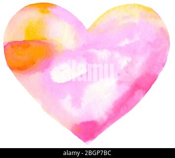 Grande cuore rosa su sfondo bianco. Pittura ad acquerello. Disegno manuale su carta Foto Stock