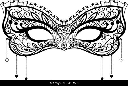 Elegante maschera carnevale. Maschera in pizzo nero ornato. Illustrazione vettoriale Illustrazione Vettoriale