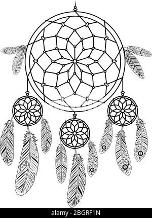 Dreamcatcher su sfondo bianco. Icona vettoriale Dream catcher Illustrazione Vettoriale