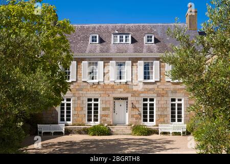 Les Augres Manor, ex casa di Gerald Durrell fondatore di Jersey Zoo e Durrell Wildlife Conservation Trust nelle Isole del canale Foto Stock