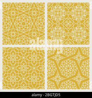 Disegni gialli a mosaico senza cuciture in un set vettoriale di stile orientale Illustrazione Vettoriale