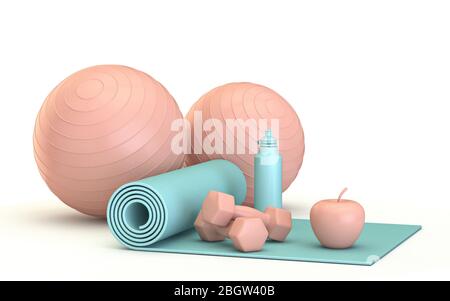 Illustrazione del rendering 3D del concetto di fitness in rosa blu isolata su sfondo bianco Foto Stock