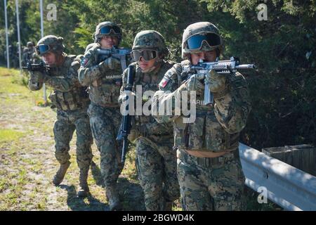 JACKSONVILLE, USA - OTTOBRE 25: Addestramento dei soldati messicani sulla spiaggia durante l'esercizio di alligatore audace anfibio organizzato dalla Marina statunitense e dal Foto Stock