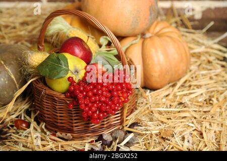 Bella composizione autunnale su paglia Foto Stock