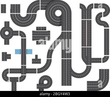 Mappa da diversi frammenti di strada della città. Traffico autostradale, intersecante e auto. Vista dall'alto vettore insieme di strada stradale traffico per il trasporto illustrato Illustrazione Vettoriale