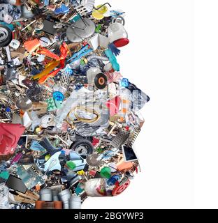 Collage di oggetti di inquinamento e spazzatura foto, rendendo un profilo umano Foto Stock