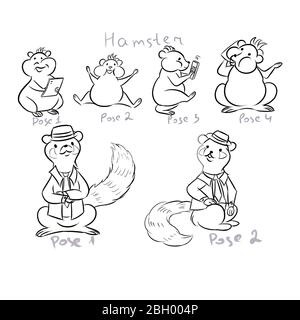 un insieme di animali diversi posa isolato su sfondo bianco Foto Stock