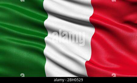 Illustrazione 3D della bandiera italiana che sventola nel vento. Foto Stock