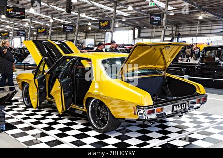 Automobili / Australiano fatto 1973 HQ GTS Holden Monaro Sedan esposto ad un Motor show a Melbourne Victoria Australia. Foto Stock