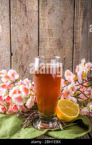 Bevanda indiana a sorbetto Nannari, o rinfrescante cocktail estivo alla limonata, bevanda infusa con radici sarsaparilla, sciroppo nannari, erbe, agrumi e spezie Foto Stock