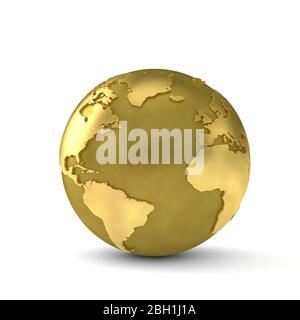 Globo d'oro che mostra l'oceano Atlantico. rendering 3d Foto Stock