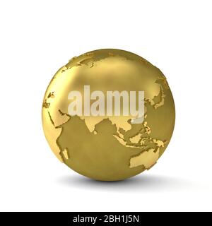 Globo d'oro che mostra il continente asiatico. rendering 3d Foto Stock