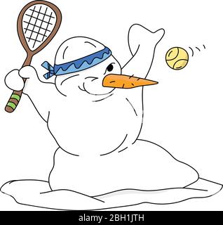 cartoon snowman giocare a tennis illustrazione vettoriale Illustrazione Vettoriale