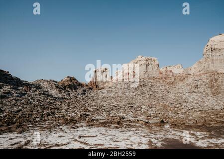 Vista del canyon di sale a Dallol, depressione Danakil, Etiopia, Afar Foto Stock