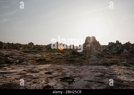 Vista del paesaggio vulcanico a Dallol Geotermia zona, Danakil depressione, Etiopia, Afar Foto Stock