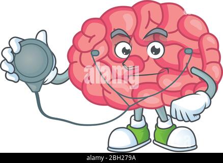 Un personaggio dedicato del Dottor Brain Cartoon con stetoscopio Illustrazione Vettoriale