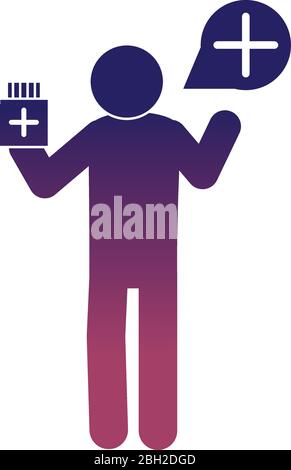 coronavirus covid 19, flacone di farmaco per paziente, illustrazione vettoriale del pittogramma sanitario, icona stile gradiente Illustrazione Vettoriale