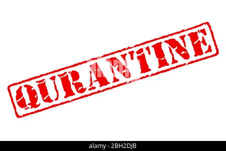 Rosso vecchio timbro testo quarantena isolato su bianco Foto Stock