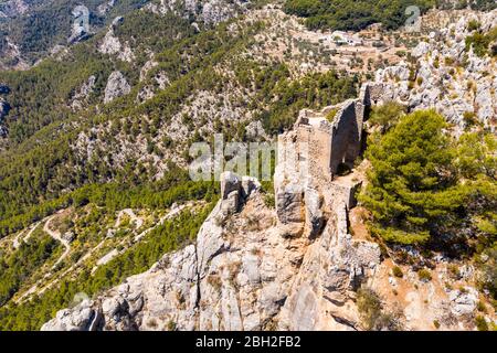 Spagna, Isole Baleari, Alaro, veduta aerea della rovina di Castell dAlaro Foto Stock