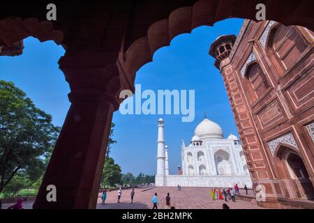 telaio con la cornice taj mahal agra india Foto Stock