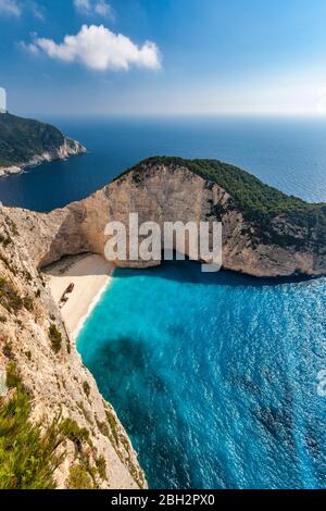Vista panoramica della baia di Shipwreck, Zante (Zante), Isole IONIE, Grecia Foto Stock