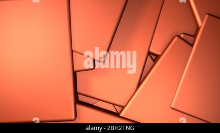 sfondo arancione a cubi scaldi in rame spostati, rappresentazione 3d Foto Stock