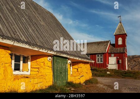 Chiesa di legno a Upernavik (Groenlandia) Foto Stock