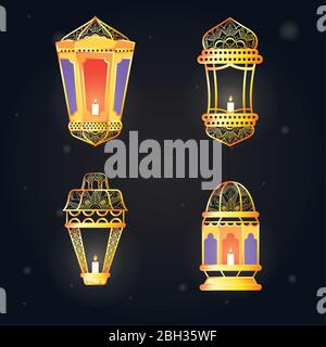 Festa di EID Mubarak con lanterne Illustrazione Vettoriale