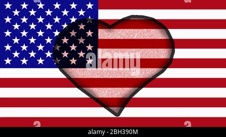 Simbolo del cuore raffigurato sulla bandiera degli Stati Uniti d'America. Foto Stock