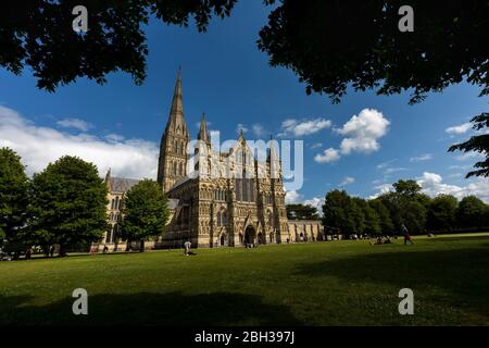 Cattedrale di Salisbury; West Front; Wiltshire; UK Foto Stock