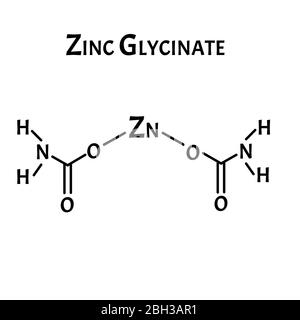 Il glicinato di zinco è una formula chimica molecolare. Infografica zinco. Illustrazione vettoriale su sfondo isolato. Illustrazione Vettoriale