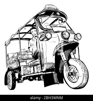 TukTuk in Thailandia - illustrazione vettoriale (ideale per la stampa su tessuto o carta, poster o carta da parati, decorazione della casa) Illustrazione Vettoriale