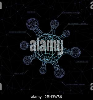 Sci fi Molecule Shape Interface screen futuristico HUD bar della nave spaziale. Virus, batteri, microbi struttura atomi forma e segno genetica illustrat Foto Stock