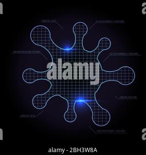 Sci fi Molecule Shape Interface screen futuristico HUD bar della nave spaziale. Virus, batteri, microbi struttura atomi forma e segno genetica illustrat Foto Stock