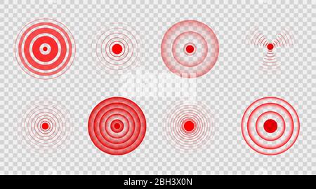 Segno di dolore del cerchio della gola. Simbolo rosso lesioni al corpo. Dolore del contrassegno di localizzazione del vettore. Mal di testa doloroso Illustrazione Vettoriale