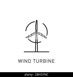 Icona della linea sottile della turbina eolica. Elemento di progettazione per le energie rinnovabili, la tecnologia verde. Illustrazione vettoriale. Illustrazione Vettoriale