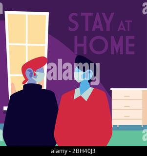 giovani uomini che usano maschere facciali a casa disegno di illustrazione vettoriale Illustrazione Vettoriale