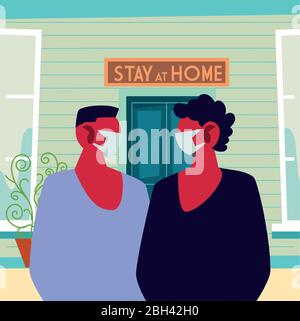 giovani uomini che usano maschere facciali a casa disegno di illustrazione vettoriale Illustrazione Vettoriale