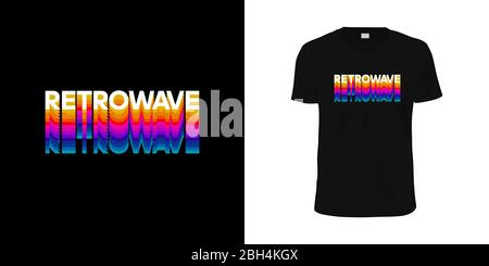 Retrowave. Elegante t-shirt e abbigliamento retro con scritta RETROWAVE, stampa, illustrazione vettoriale. Illustrazione Vettoriale