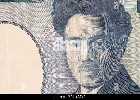 Primo piano sulle banconote giapponesi da 1000 yen Foto Stock