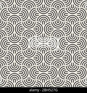 Pattern vettoriale senza giunture. Ripetizione di uno sfondo astratto. Struttura a reticolo geometrico bianco e nero. Ornamento cerchi concentrici. Struttura moderna ed elegante. Illustrazione Vettoriale