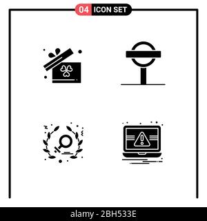 4 simboli di Universal Solid Glyph di regalo, donne, strada, segnaletica, laptop elementi di design vettoriale editabili Illustrazione Vettoriale